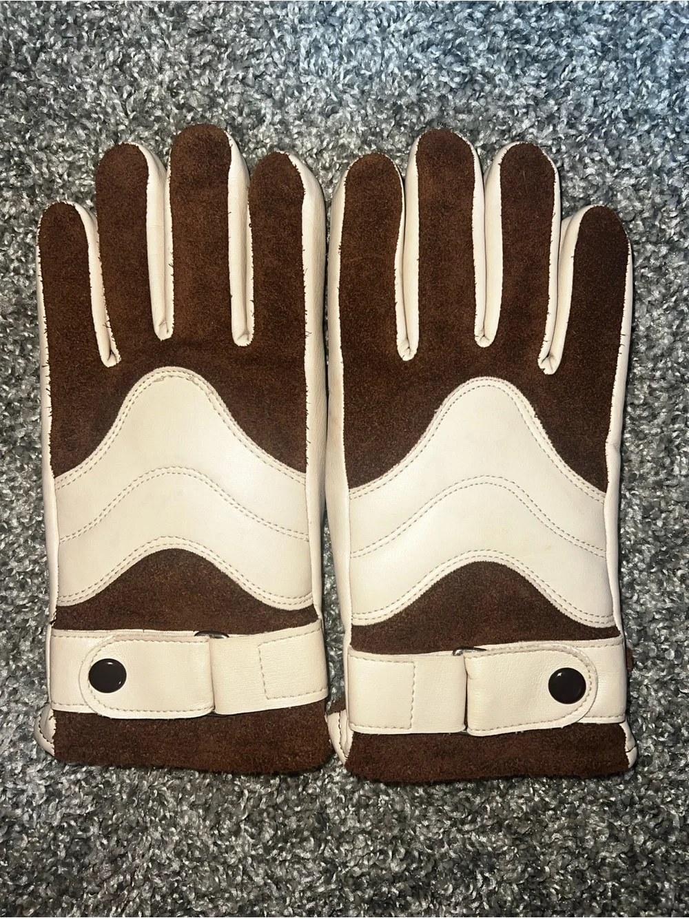 Women’s Brown and Cream Leather Suede insulated Driving Gloves